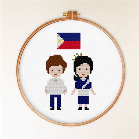 Philippines Couple Traditional Costume Counted Cross Stitch Pattern