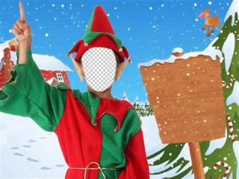 Fotomontaje De Elfo Y Cartel Para Enviar Como Tarjeta De Navidad