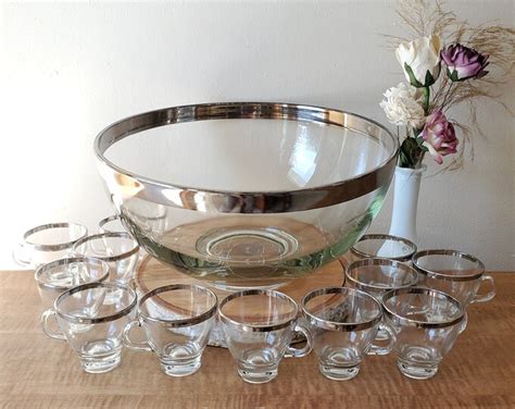Vintage Punch Bowl Set Glass Wedding Punch Bowl Set For 12 Etsy