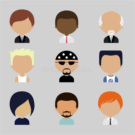 Set Of Men Faces Icons In Flat Design Stock Vector Illustration Of