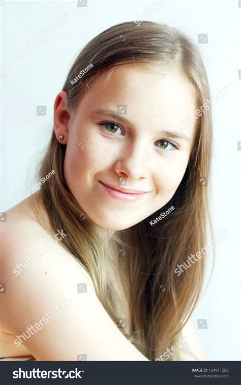 Beautiful Blondhaired 13years Old Girl Portrait Stock Photo 134911208