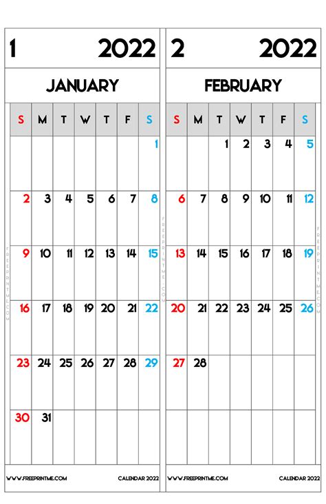 Free Printable January February 2022 Calendar Tabloid