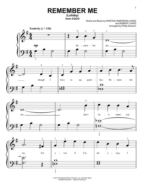 Remember Me Lullaby From Coco Piano Big Notes Sheet Music Pdf Print