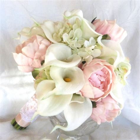 real touch calla lily and peony bridal bouquet with silk hydrangea 2553835 weddbook