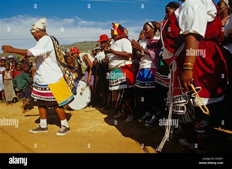 Dancers Performing The Traditional Zulu Dance In South Africa Stock