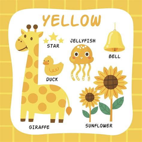 Free Vector Yellow Color And Vocabulary Set In English
