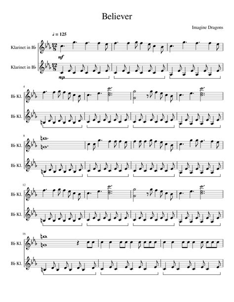 Browse through clarinet sheet music notes and chords. Believer - Imagine Dragons - Clarinet Sheet music for Clarinet | Download free in PDF or MIDI ...