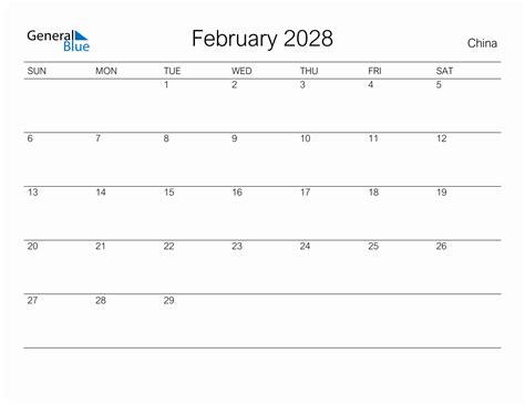 Printable February 2028 Monthly Calendar With Holidays For China