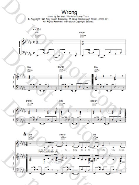 Wrong Sheet Music Everything But The Girl Piano Vocal And Guitar Chords