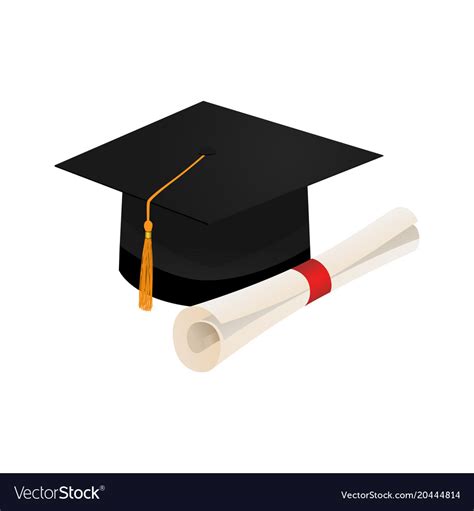 Graduation Cap And Diploma Scroll Isolated On Vector Image