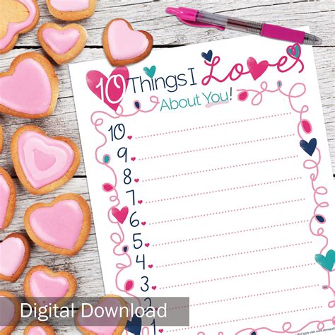 10 Things I Love About You List Printable Digital Downloads Etsy In