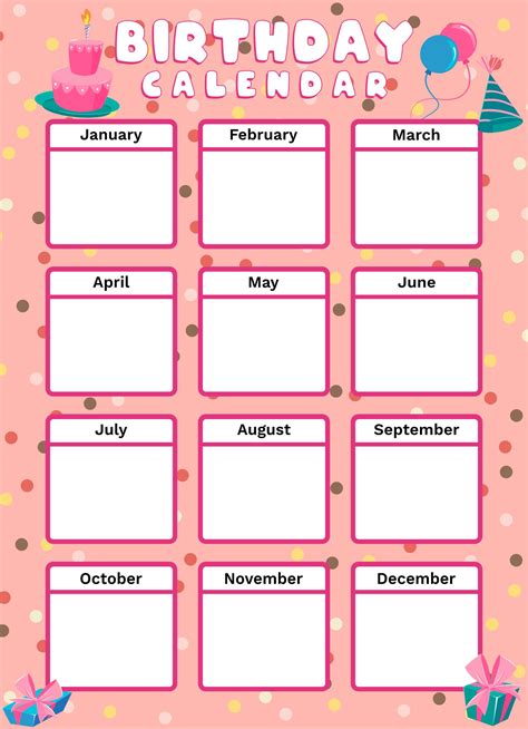 12 Month Birthday Calendar Template