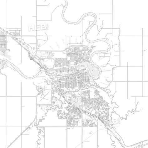 Bright Outlined Vector Map Of Medicine Hat Alberta Canada This