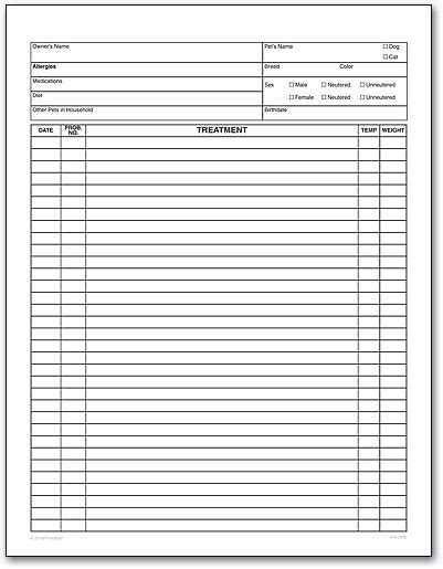 Veterinary Exam Check In Sheets Printable