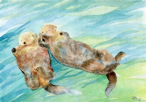 Sea Otter Sea Otter Watercolor Otter Otter Watercolor Etsy