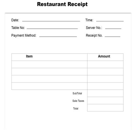 Restaurant Receipt Template Excel The Receipt Template For Blank Taxi