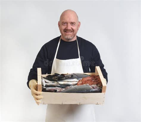 Portrait Of A Fishmonger On White Background Stock Image Image Of