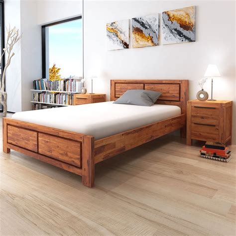 Natural Elements Bed Frame Solid Acacia Wood Brown Queen Size Wooden