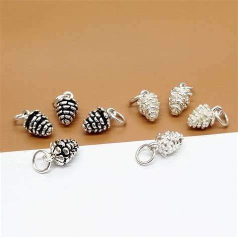 4 Sterling Silver Pinecone Charms Pine Cone Charms Food Etsy