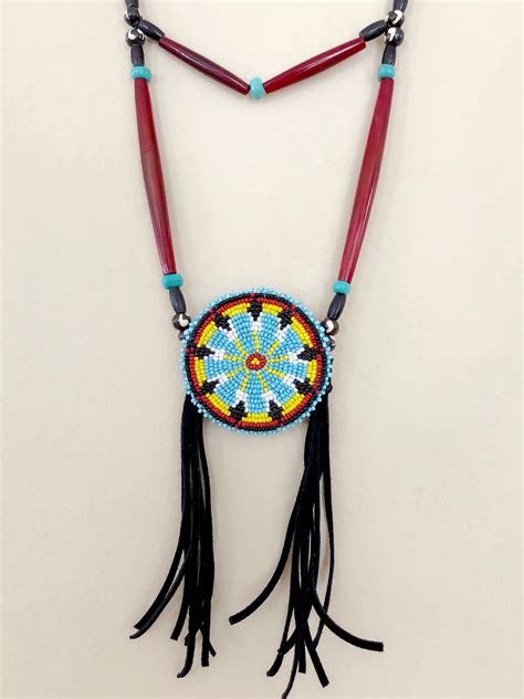 Beaded Medallion Necklace Authentic Native American Sage Blessed