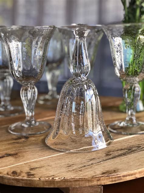 Hand Blown Bubble Glass Goblets Set Of 7 Goblets Etsy