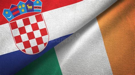 Croatia And Ireland Two Flags Textile Cloth Fabric Texture Stock