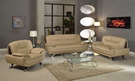 405 Modern Living Room Set In Beige Leather By Ufg