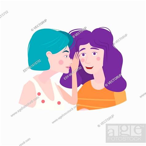 Woman Whispering Gossip Surprised Says Rumors To Other Female