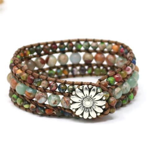 Ethnic Boho Multilayer Bracelet Leather 3 Strands Bead Wrap Bracelet