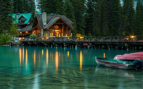 Emerald Lake National Park Yok British Columbia Canada Dock Lights