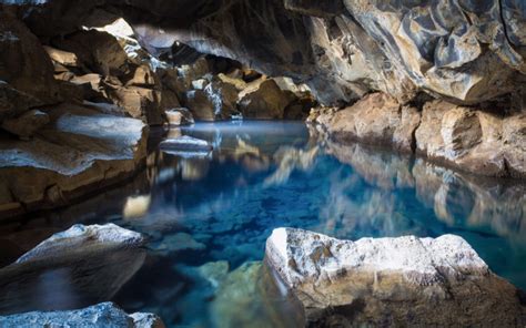 Cave Rock Stone River Reflection Wallpapers Hd Desktop And Mobile