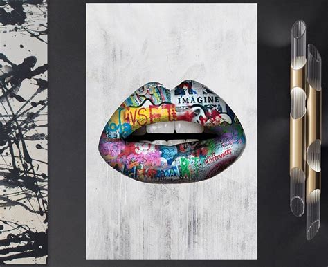 Modern Graffiti Lips Lip Art Abstract Sexy Lips Wall Art Etsy