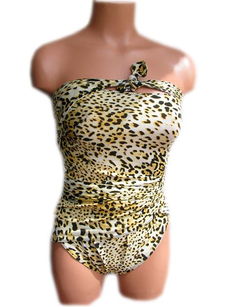 Bathing Suit Large Wrap Around Swimsuit Yellow Leopard Small Print Plus Size On Luulla