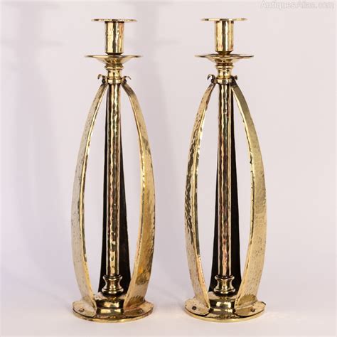 Antiques Atlas Tall Arts And Crafts Planished Brass Candlesticks
