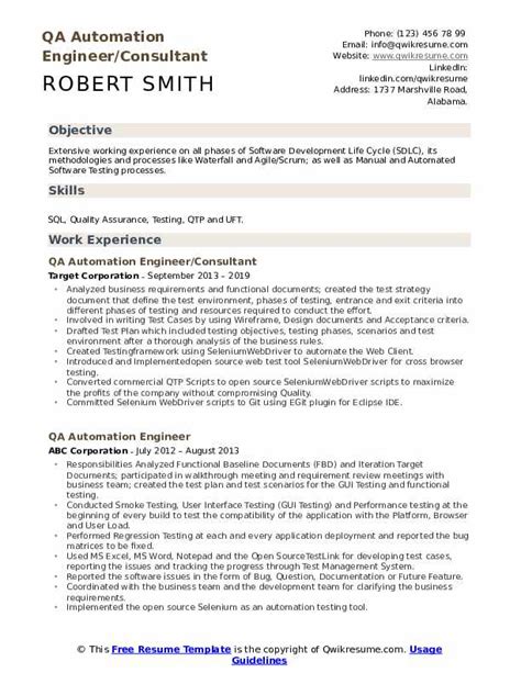 Sample Resume For Qa Automation Engineer Terrykontieb