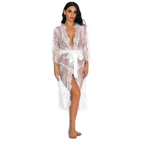 Prolriy Prolriy New Lingerie For Women Sexy Long Lace Dress Sheer Gown See Through Kimono Robe