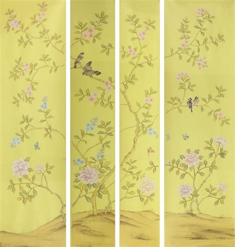 Classic Style Elegant Hand Painted Silk Wallpaper Painting Flowers With