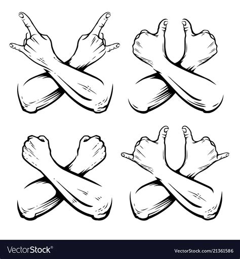 Crossed Hands Engraving Style Set Royalty Free Vector Image