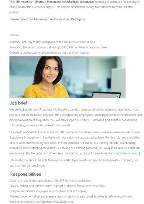 Maybe you would like to learn more about one of these? Human Resources Administrative Assistant Job Description | Templates at allbusinesstemplates.com