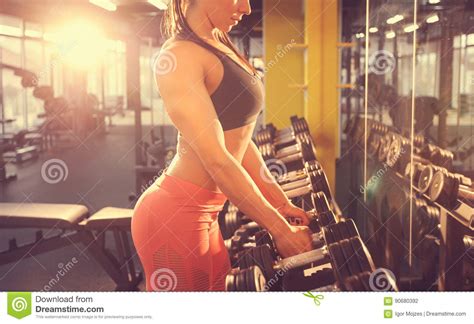 Bodybuilder Take Dumbbells In Gym Concept Stock Photo Image Of Metal