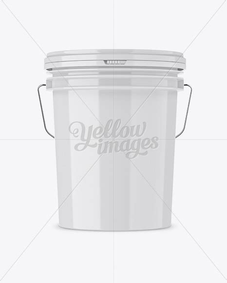 Glossy Plastic Paint Bucket Mockup - Front View in Bucket & Pail Mockups on Yellow Images Object ...