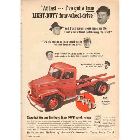 Four Wheel Drive Auto Company 1950 True Light Duty Truck Vintage Ad On