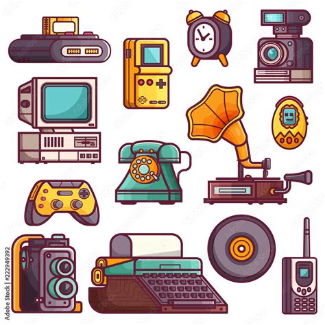 Retro Tech Devices Icons Multimedia Electronic Gadgets Collection