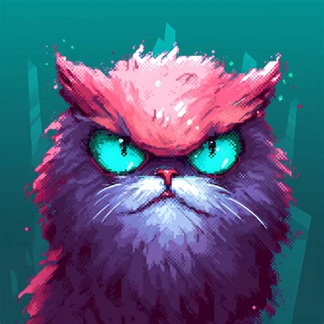 Premium Ai Image Pixel Art Of A Cat With Green Eyes And A Pink Mane
