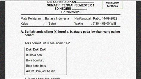 Soal Sumatif Tengah Semester Kelas Mapel Bahasa Indonesia Dan Kunci