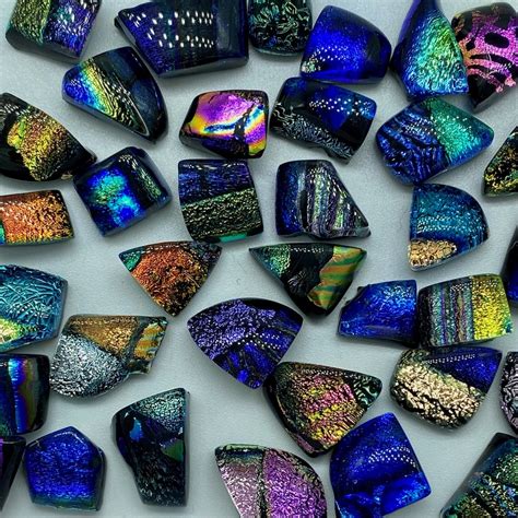 3 Dichroic Glass Pieces Tiny Tile Mosaics
