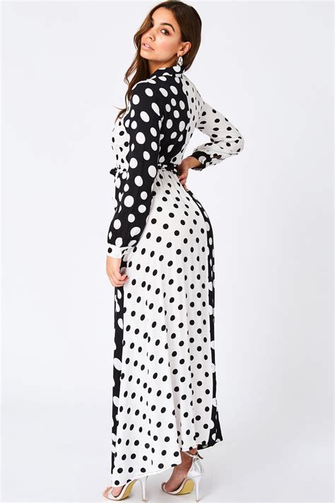 black and white polka dot maxi dress from little mistress uk