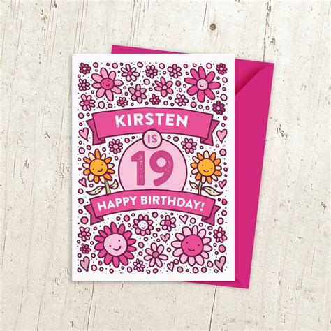 19th Birthday Personalised Flower Card By A Is For Alphabet
