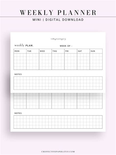 Weekly Filofax Mini Planner Inserts Template Printable Grid Etsy
