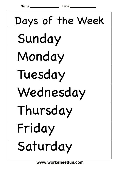 Days Of The Week First Grade Worksheets School Worksheets Free